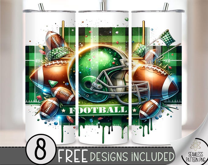 Football Tumbler Wrap 20 oz Skinny Tumbler Sublimation Design Plaid Football Helmet Digital Download Instant Digital Only Game Day Goal Post