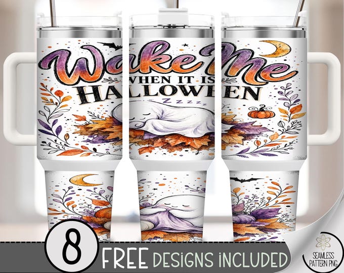 Halloween 40 oz Tumbler Wrap, Sleeping Ghost Sublimation Design, Fall Pumpkin PNG Files, Digital Download, B10437