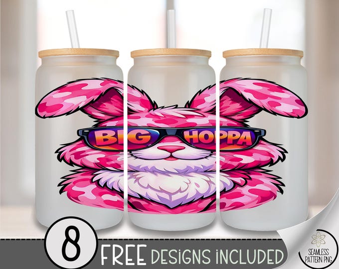 Big Hoppa PNG, Easter Bunny Sublimation Design, Camo Glass Can Wrap, Digital Download, B996