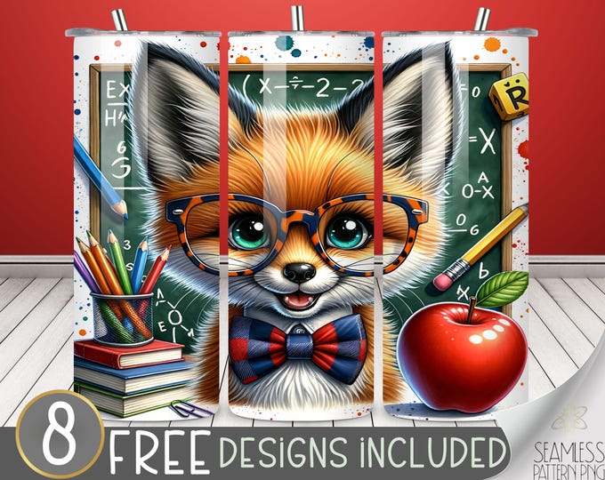 Teacher tumbler wrap, teaching tumbler wrap, autumn 20 oz tumbler design, teacher life tumbler PNG, back to school tumbler, Fox tumbler file