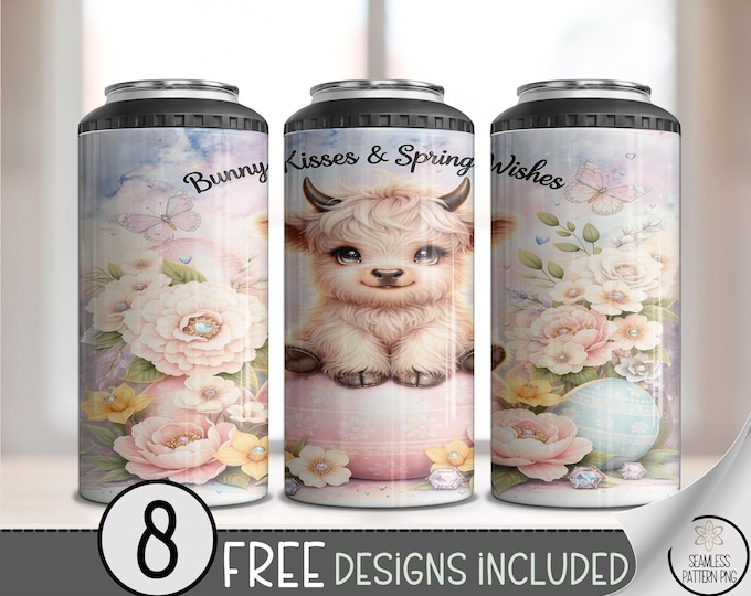 Bunny Kisses And Spring Wishes, 4-in-1 Can Cooler Wrap, Pastel Sublimation Design for Easter, Digital Download, B879