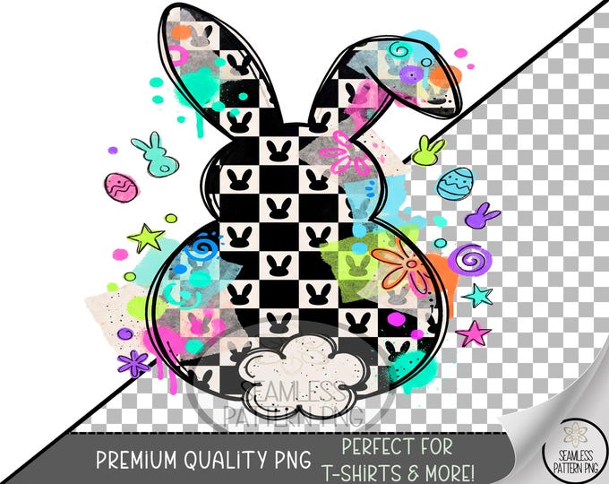 Checkered Bunny PNG, Easter Sublimation Design, Festive Bunny Clip Art, Digital Download, B882