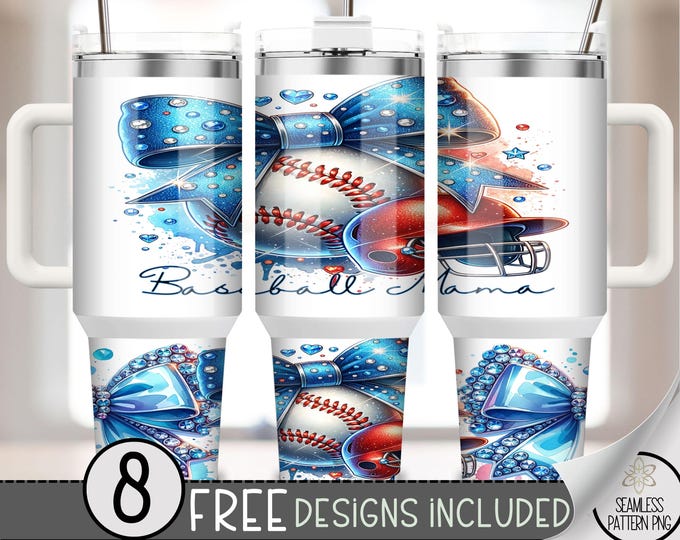 Coquette Baseball 40oz Tumbler Wrap, Cute Sport 40 OZ Sublimation Design, Rhinestone Baseball Mama 40oz Quencher Tumbler File, A172