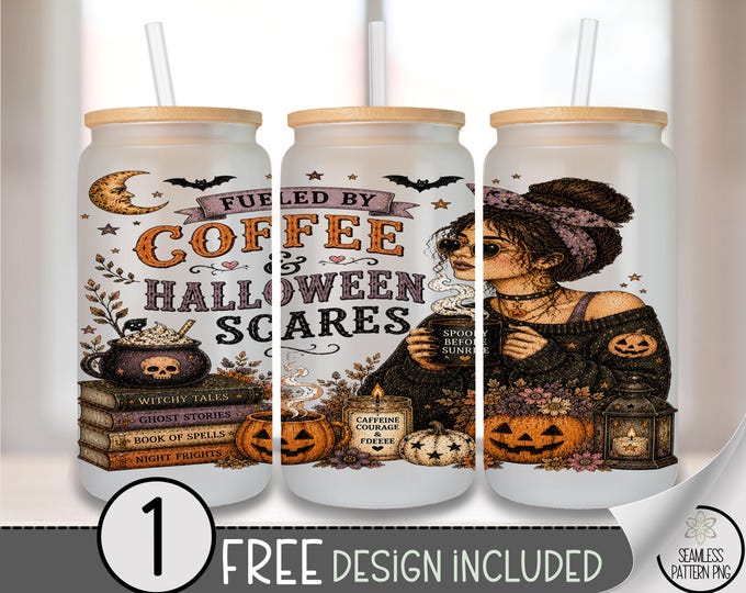 Halloween Witch Glass Can Wrap, Coffee 16oz Tumbler Sublimation Design PNG, Digital Download, B10429