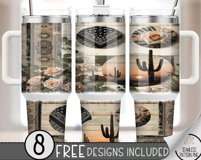 Boho Western 40oz Tumbler Wrap, Country Western Tumbler Sublimation Design,  Floral Country Girl 40oz Quencher Tumbler Wrap PNG, A55