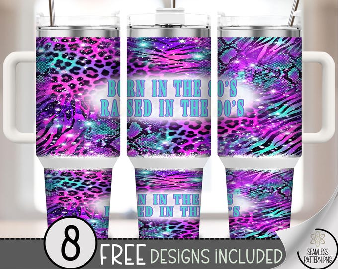 Born in the 80's 40 oz Tumbler Wrap, Summer Sublimation Design, Retro Neon 90's PNG Files, Snake Print 40oz Tumbler Design B10105