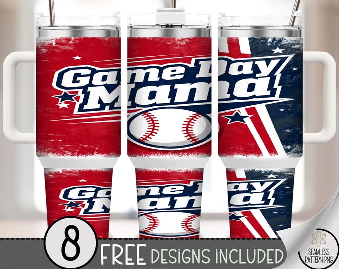 Game Day Mama 40 oz Tumbler Wrap, Retro Baseball Sublimation Design, Sporty 40oz Tumbler Design, B10073