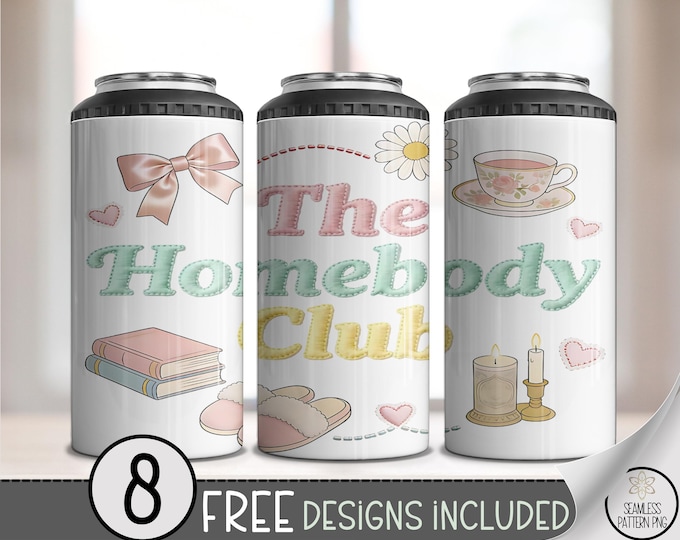 The Homebody Club PNG 4-in-1 Can Cooler Wrap, 16 Oz Pastel Faux Yarn Sublimation Design, B861