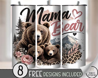 Mama Bear 20oz Tumbler Wrap, Cute Sublimation Design for Skinny Tumblers, Digital Download, B10517