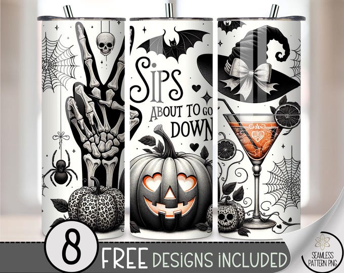 Halloween Gothic 20oz Tumbler Wrap, Witch Hat, Spooky Pumpkin, Skeleton Hand Design, Perfect Halloween File, Sips Design, A429