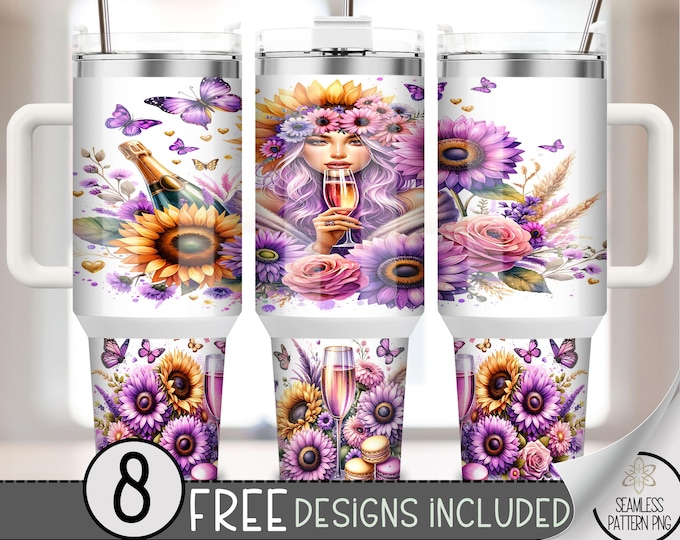 Flowers in Spring 40oz Tumbler Wrap, France Macaroon 40 OZ Sublimation Design, Champagne 40oz Quencher Tumbler File, Girl Tattoo, A39