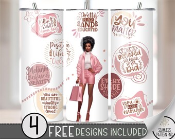 Inspirational Black Woman Tumbler Wrap, 20oz Skinny Tumbler Sublimation Designs, Positive Affirmations Black Girl PNG File Digital Self Love