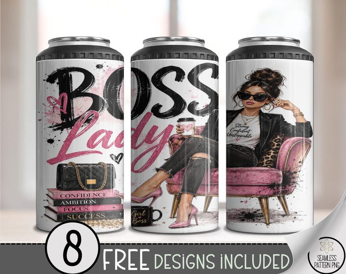 Boss Lady 4in1 Can Cooler Wrap, Fashion Sublimation Design, Digital Download, B10469