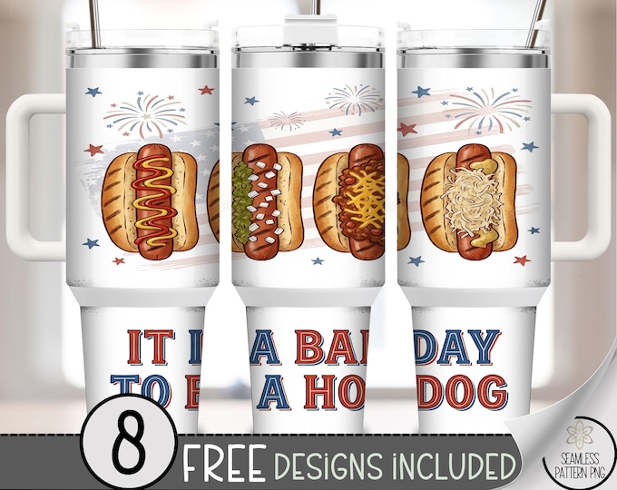 4th of July Hot Dog 40 oz Tumbler Wrap, BBQ Party Sublimation Design, Fourth PNG Files, Patriotic 40oz Tumbler Design, B10106