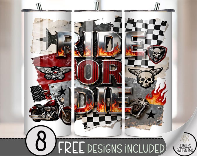 Ride Or Die PNG Sublimation Design, Rider Skull PNG, Hell Rider Png, Flaming Skull Design, DTF Biker, Biker 20 Oz Tumbler Png File, B835