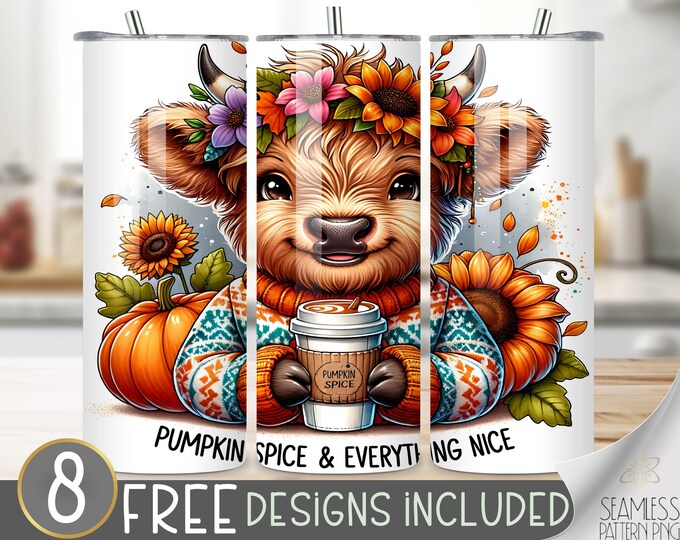 Highland Cow Tumbler Wrap, Plaid 20 oz Tumbler Sublimation Designs, Pumpkin  Cow Tumbler File, Cute Highland Cow Tumbler Design