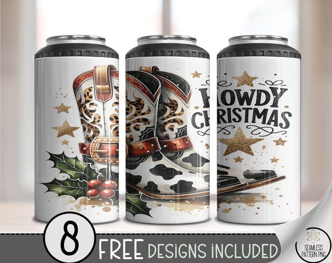 Howdy Christmas 4 in 1 Can Cooler PNG, Western Cowgirl, Animal Print Sublimation, Country Holiday Download, A685