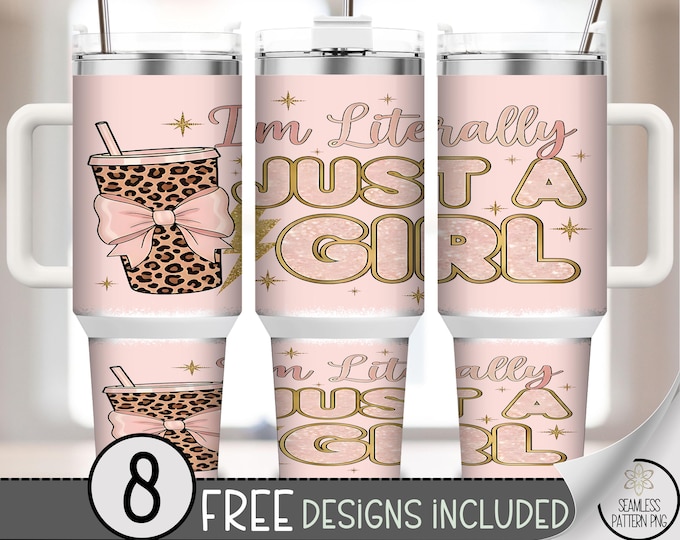 Literally Just A Girl 40 oz tumbler wrap: Leopard Iced Coffee Sublimation Design, Trendy Girly PNG File, A518
