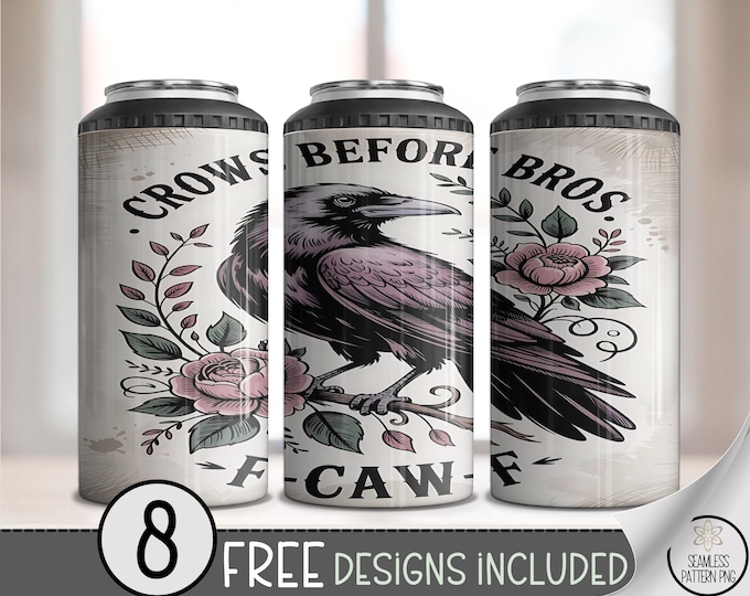Funny Crow PNG, Tattoo-Inspired 4-in-1 Can Cooler Wrap, F Caw F Png Sublimation Design, Digital Download, B947