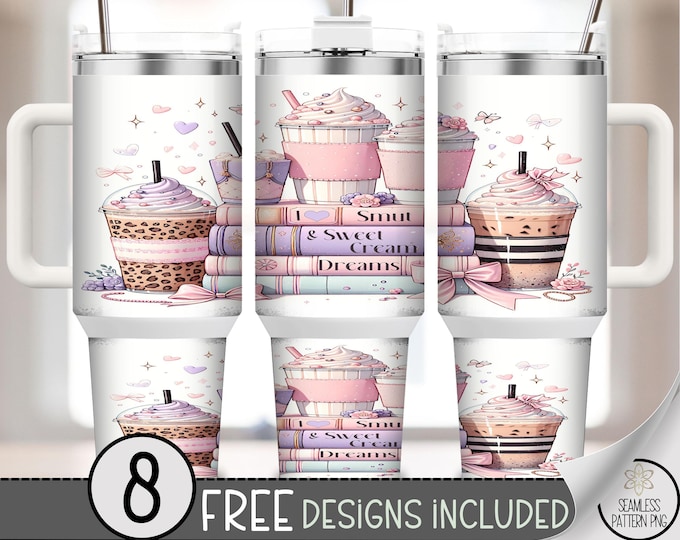 Pastel Smut 40 oz Tumbler Wrap, Sweet Treats and Cupcake Sublimation Design, Romantasy Design for Book Lovers, A626