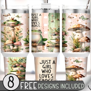 Rana 40oz Tumbler Wrap Design Sublimazione, Divertente Rana Tumbler Wrap, Fungo Cottagecore Nature Design, Rana 40oz Tumbler Quencher PNG, A72