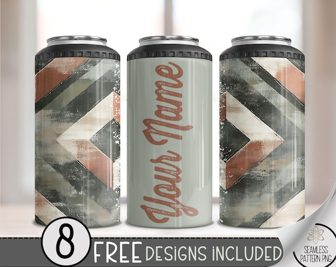 Western 16 Oz 4-In-1 Cooler Sublimation, Add Your Own Name Southwestern 4In1 Can Cooler Wrap, Aztec 4 In 1 Can Cooler File, Add Text PNG