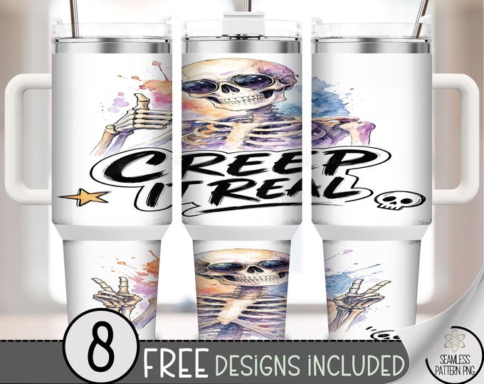 Halloween 40 oz Tumbler Wrap, Skeleton Sunglasses Sublimation Design, Digital Download, B10473