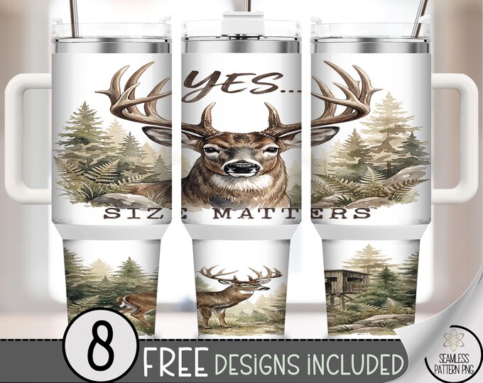 Size Matters PNG, Rustic Antlers 40 oz Tumbler Wrap For Woodland Hunting, Outdoorsy Sublimation Design, B914