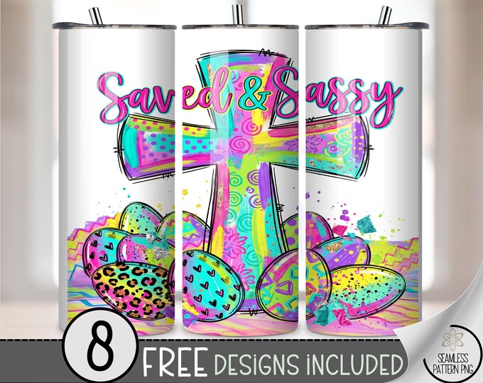 Easter PNG, 20 Oz Tumbler Wrap, Colorful Cross Sublimation Design For Straight Tumblers, Digital Download, B896