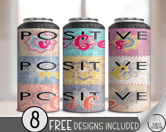 Positive Affirmation PNG, Boho Mandala Sublimation Design, Cheerful Can Cooler Wrap, 16 Oz Tumbler Holder, B859