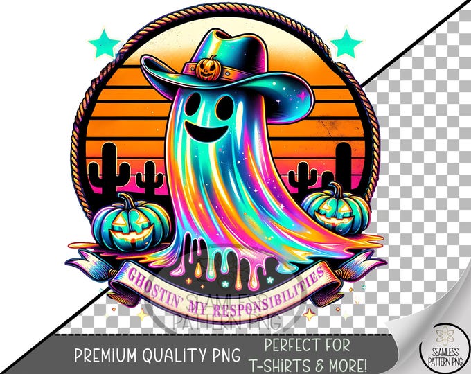 Halloween Sublimation Design, Cowboy Ghost UV DTF Graphic, Spooky Clip Art, Digital Download, B10297
