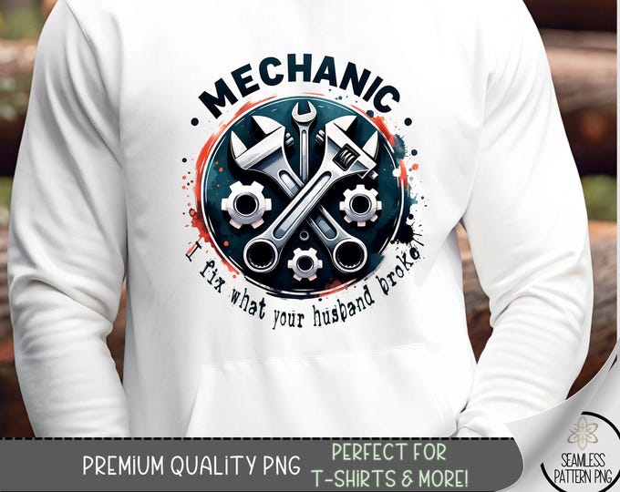 Mechanic Husband T-Shirt PNG, Digital Download, Wrench and Bolt Design, Sublimation for Guys, A804