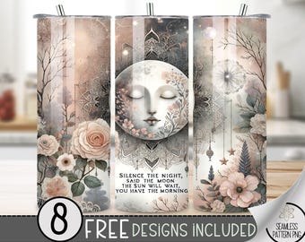 Lace Moon Tumbler Wrap, Moon Boho 20 Oz Skinny Tumbler Sublimation Design, Celestial Png Tumbler Wrap, Floral Png File Instant Download