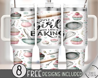 Just A Girl Who Loves Baking 40oz Tumbler Wrap, Cupcake Tumbler Sublimation Design, Baker 40oz Quencher Tumbler Wrap PNG, Dessert Wrap A71