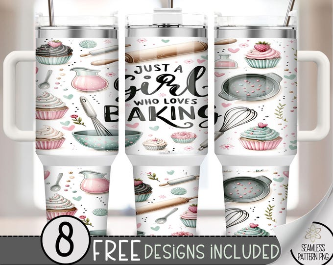 Just A Girl Who Loves Baking 40oz Tumbler Wrap, Cupcake Tumbler Sublimation Design, Baker 40oz Quencher Tumbler Wrap PNG, Dessert Wrap A71