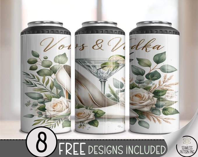 Bride 4-in-1 Can Cooler Wrap - Floral Wraps, Wedding Vows, Vintage Botanical Design, Digital Download, B631