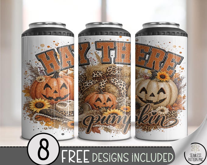 Halloween 4in1 Can Cooler Wrap, Pumpkin Sublimation Design, Hay There, Digital Download, B10542