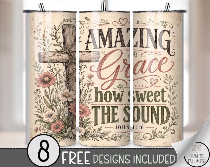 Amazing Grace 20 oz Tumbler Wrap, Rustic Sublimation Design for Straight Tumblers, Vintage PNG Files, Digital Download, B10238