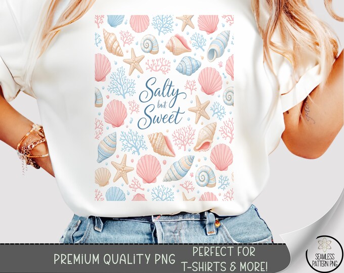 Beachy T-shirt PNG, Seashells Sublimation Design, Nautical DTF Shirt Graphic Pastel TShirt File, Digital Download, B10221