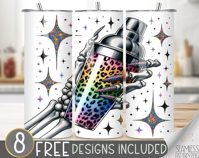 Cocktail Shaker Tumbler Wrap, Bartender Tumbler Wrap, Alcohol Tumbler Wrap, Drinking Tumbler Design, Skeleton 20oz Skinny Tumbler File