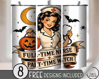 Halloween Nurse 20oz Tumbler Wrap, Retro Sublimation Design for Straight Tumblers, Witchy PNG Files, Digital Download, B10548