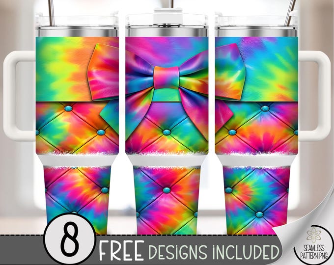 Coquette Bow 40 Oz Tumbler Wrap, Rainbow Tie Dye Sublimation Design, Digital Download, B976