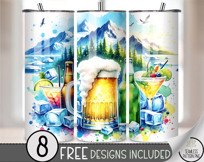 Vibrant Mountain Retreat 20 oz Tumbler Wrap, Summer Beverage PNG, Scenic Landscape Design, 20oz Drinkware Wrap, Printable Cruise Cup A460