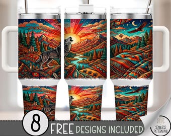 Wolf 40 oz Tumbler Wrap, Colorful Sublimation Design for Tumblers, Unique PNG Files, Digital Download, B10278