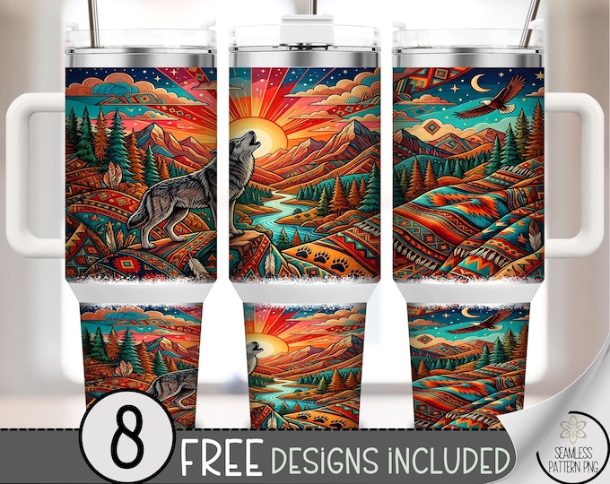 Wolf 40 oz Tumbler Wrap, Colorful Sublimation Design for Tumblers, Unique PNG Files, Digital Download, B10278
