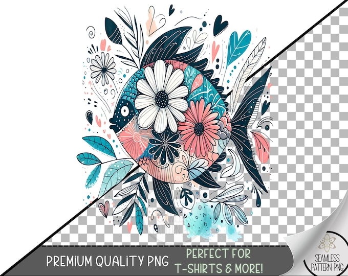 Tropical Fish PNG, Nautical Sublimation Designs, Fisherman Aesthetic Png, Beach Png,Instant Digital Download,Fish Png, Boho Floral Fish A205