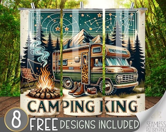 Camping King Tumbler Wrap, Camper 20oz Skinny Sublimation Tumbler Design, Camper Tumbler File For Guys, Masculine Sublimation Tumbler Wrap