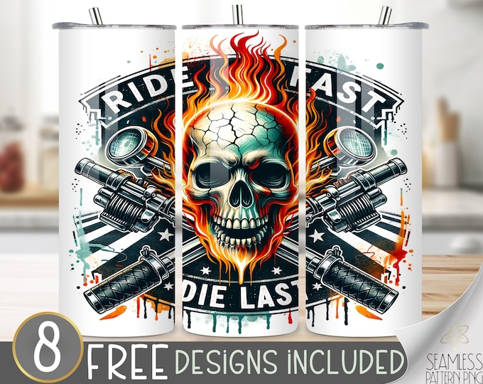 Motorcycle Tumbler Wrap, Flaming Skull Sublimation Tumbler Design, Motor Bike Skinny Tumbler Transfer,Skull Tumbler Png, Biker Tumbler Wrap