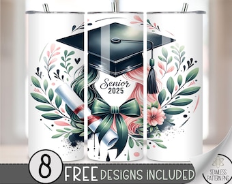 Senior 20 oz Tumbler Wrap, Class of 2025 20oz Skinny Tumbler Sublimation Design, Unique Sublimation Design for Seniors Graduation, A130