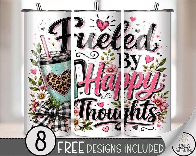 Happy Thoughts 20 oz Tumbler Wrap, Cute Sublimation Design for Straight Tumblers, Pink PNG Files, Digital Download, B10350
